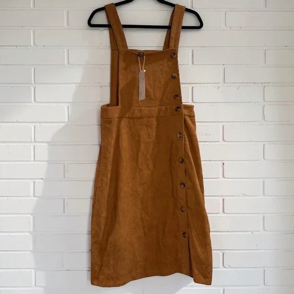 Emery Rose Corduroy Pinafore Overall Dress Button Front Brown S - Picture 2 of 7